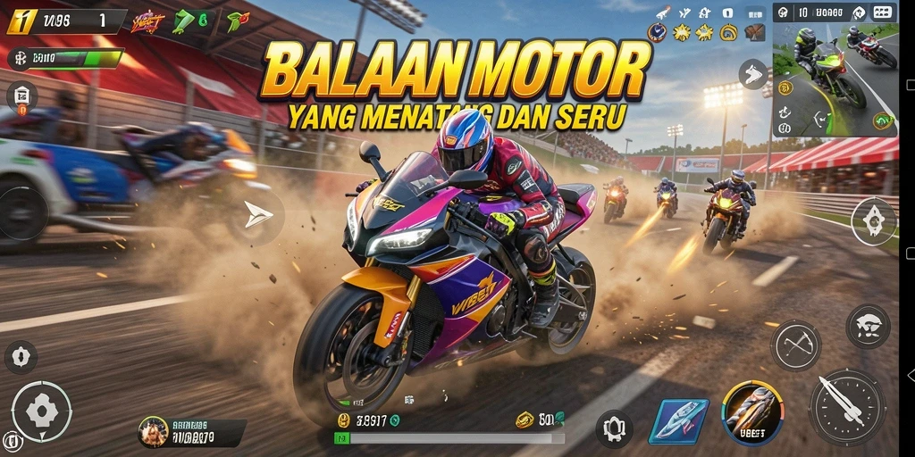 Screenshot gameplay 11WBET menampilkan balapan motor yang intens dan mendebarkan.