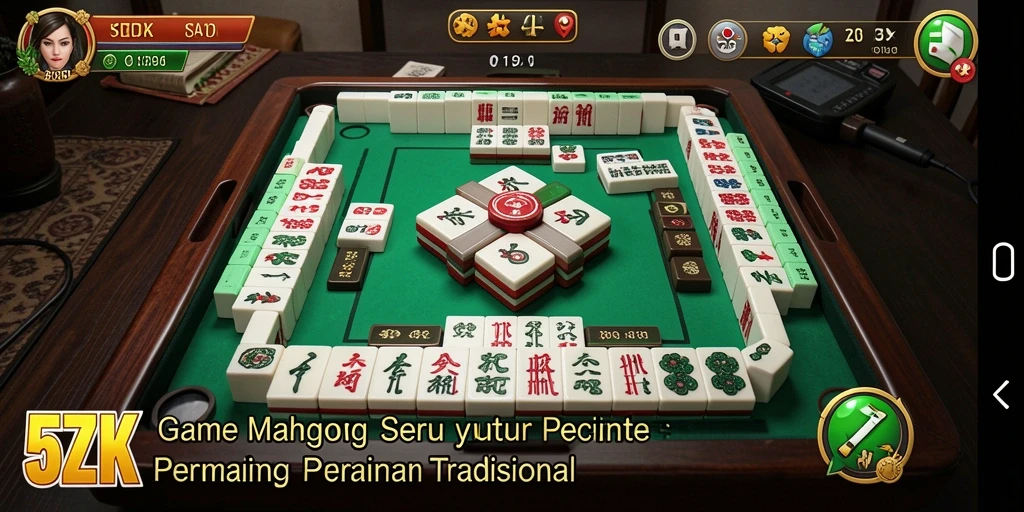 Screenshot 5ZK menampilkan gameplay seru Mahjong dengan desain yang menarik.