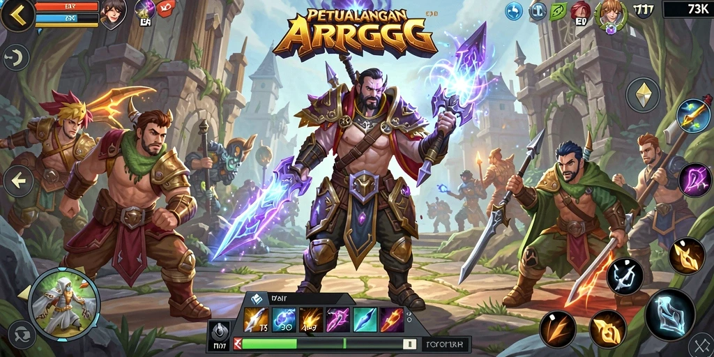 Screenshot menampilkan aksi petualangan seru dalam 73K ARPG.