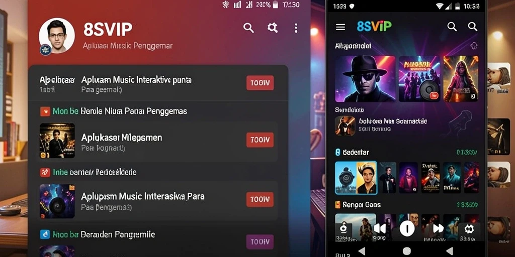 Screenshot utama 8SVIP menampilkan tampilan aplikasi Musik yang interaktif dan menarik.