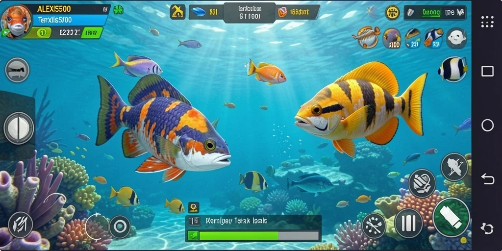 Screenshot gameplay ALEXIS500 menampilkan aksi Tembak Ikan yang mendebarkan.