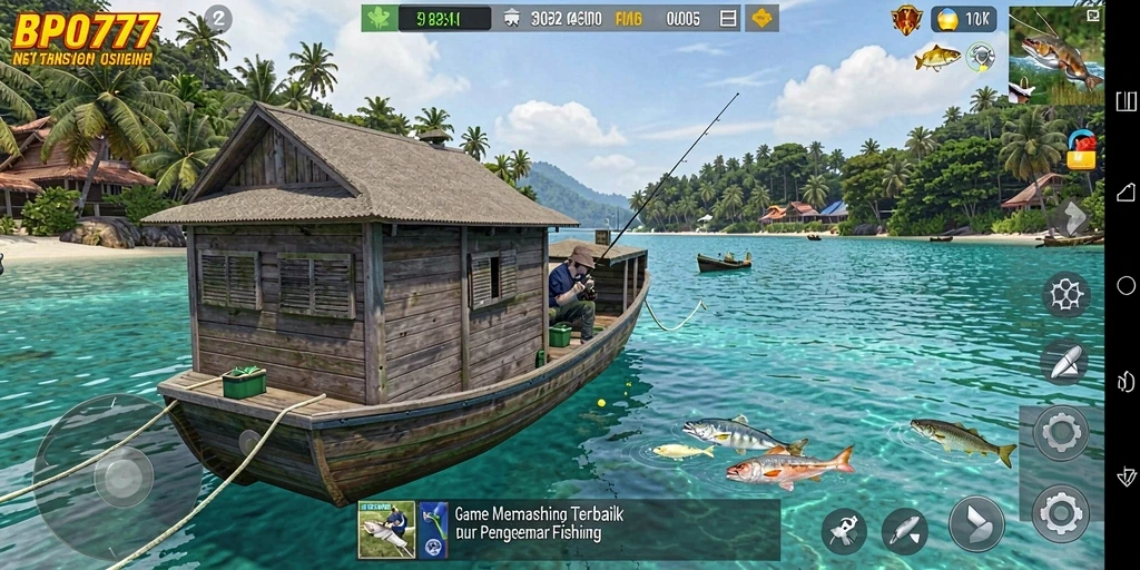 Screenshot menunjukkan gameplay seru memancing di BPO777.