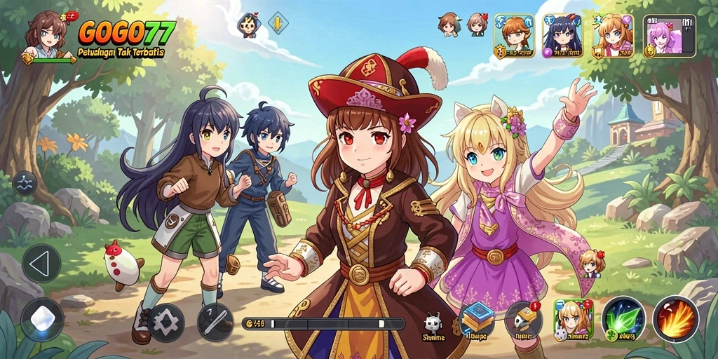 Tampilan gameplay GOGO77 yang menampilkan karakter anime dalam pertarungan epik.