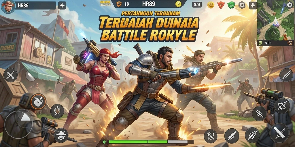 Tangkapan layar gameplay HR89 yang mendebarkan dalam pertarungan Battle Royale.