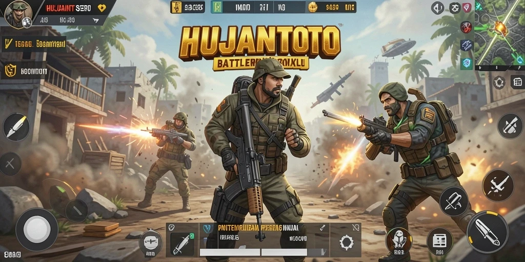 Tampilan gameplay seru HUJANTOTO yang penuh aksi Battle Royale.