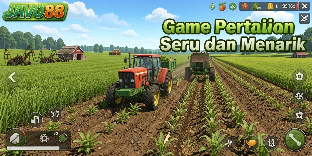 Tampilan gameplay <strong>JAVO88</strong> dengan suasana pertanian yang memukau.