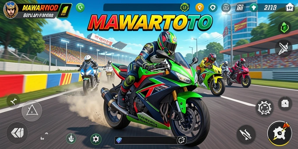 Tampilan gameplay seru di MAWARTOTO dengan aksi balap motor yang mendebarkan.