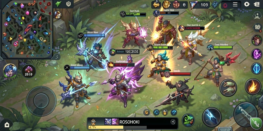Tampilan gameplay seru dari ROSOHOKI dengan karakter yang beragam.