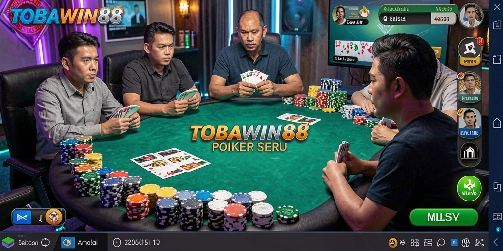 Tampilan gameplay Poker yang mendebarkan di TOBAWIN88.