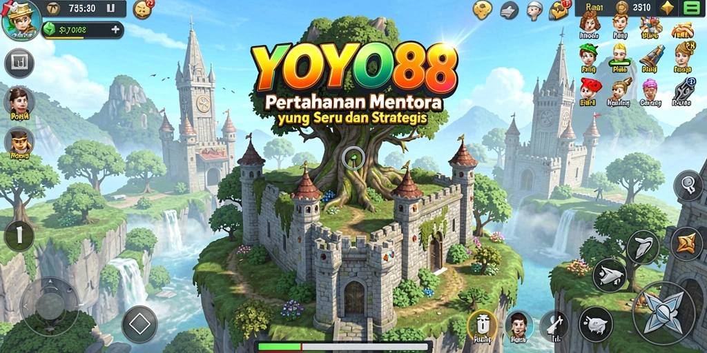 Gameplay menegangkan dalam YOYO88 dengan menara dan musuh yang bervariasi.